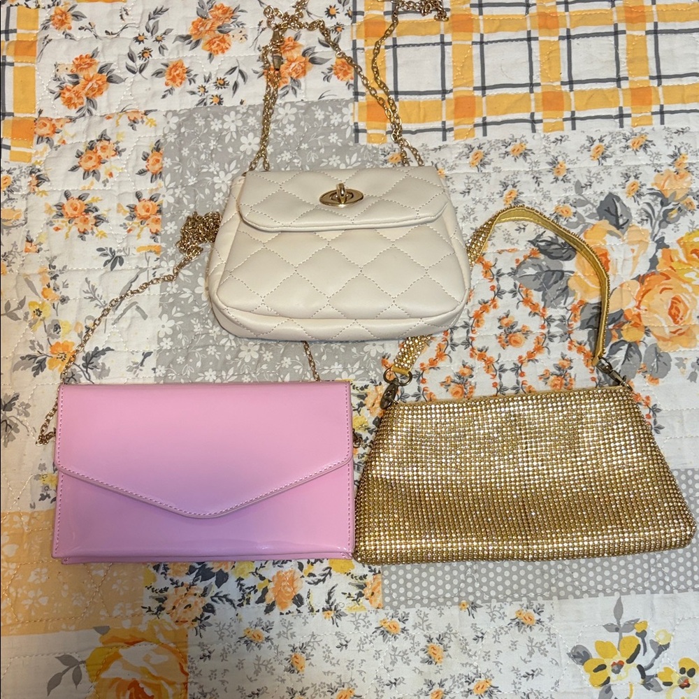 Steve Madden White, Pink, and Gold Clutches